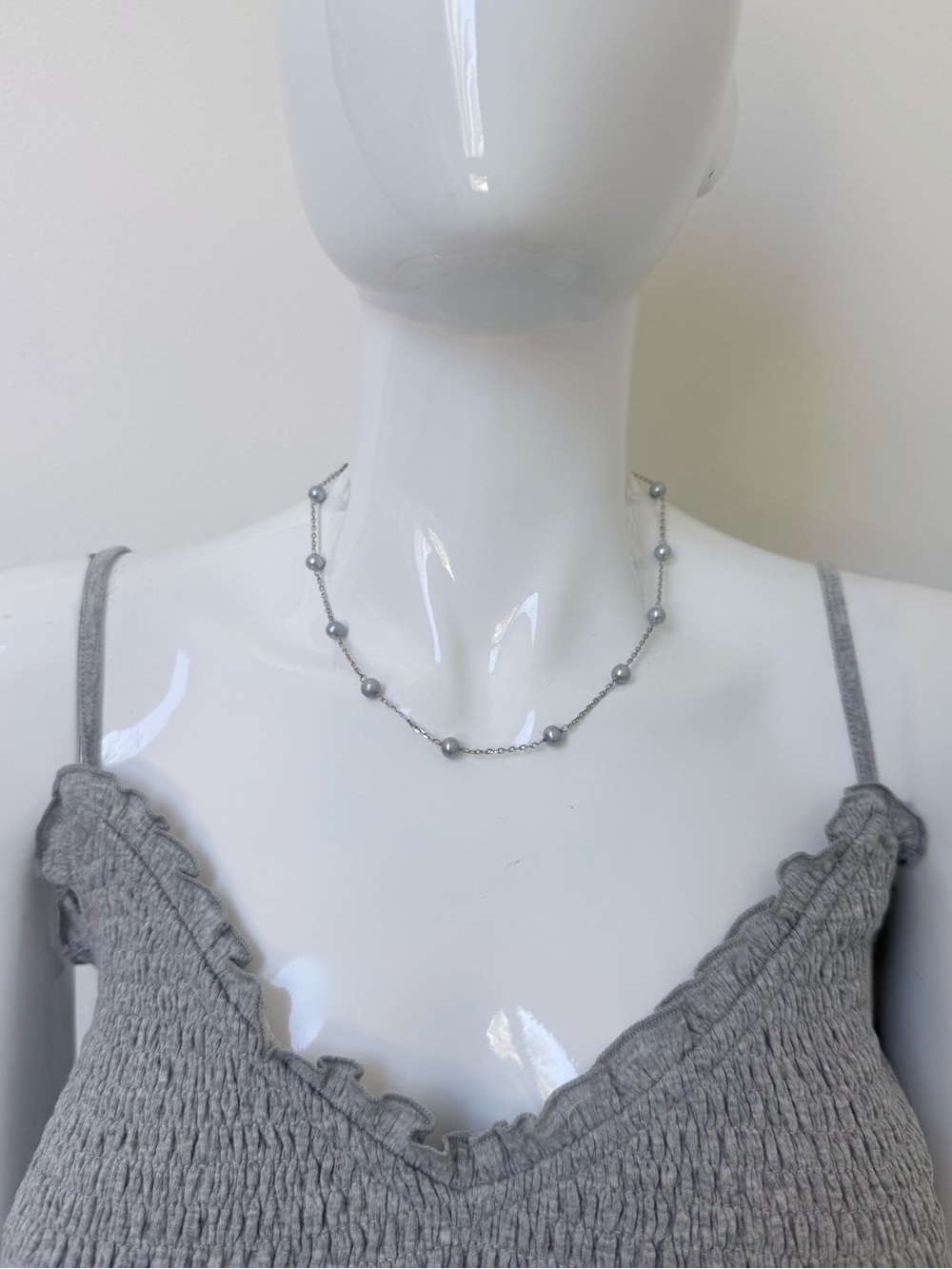 Light Blue Swarovski Pearl station necklace